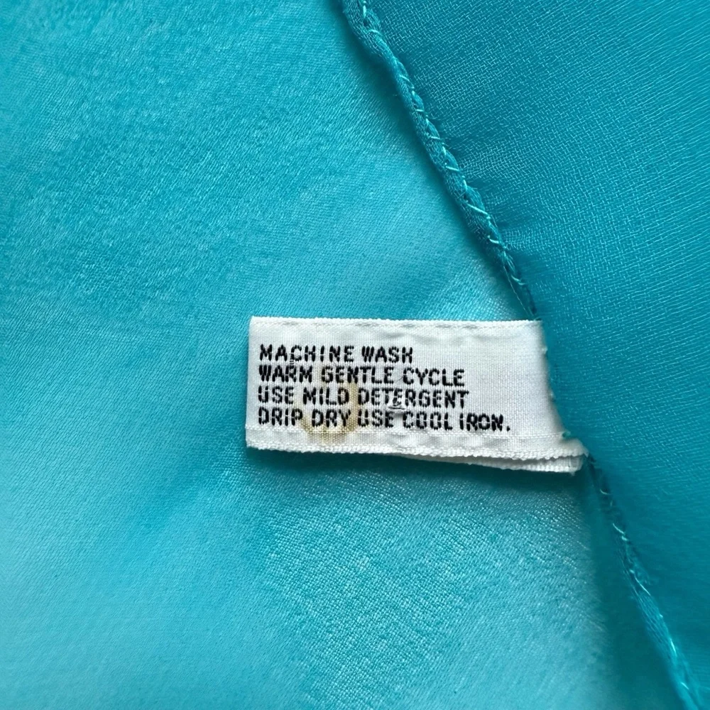Teal Vintage Chiffon Square Sheer Scarf Kerchief 27.5” - Picture 3 of 8
